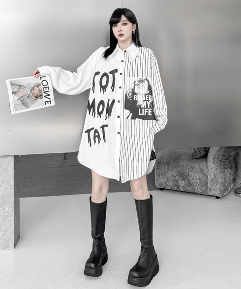 Split Print Stripe Shirt