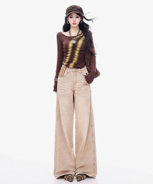 Diagonal Ruched Sheer Top