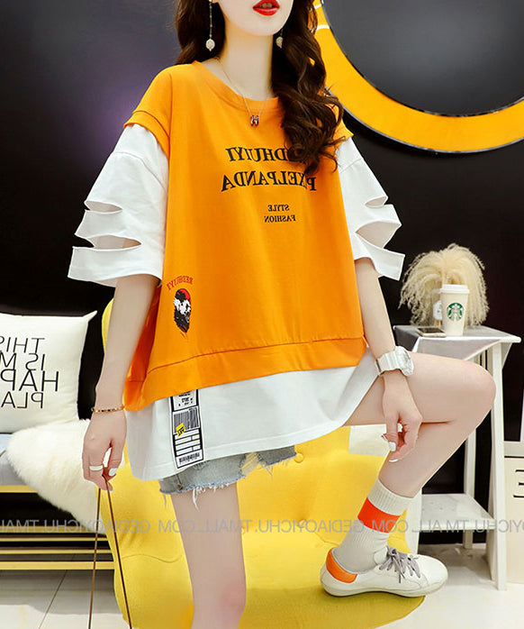 Layered Slash Sleeve Graphic Top