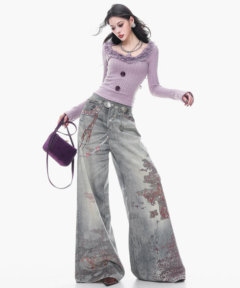 Frayed Contrast Knit Top