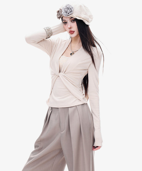 Frayed Contrast Knit Top