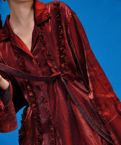 Metallic Ruffle Tie Blouse