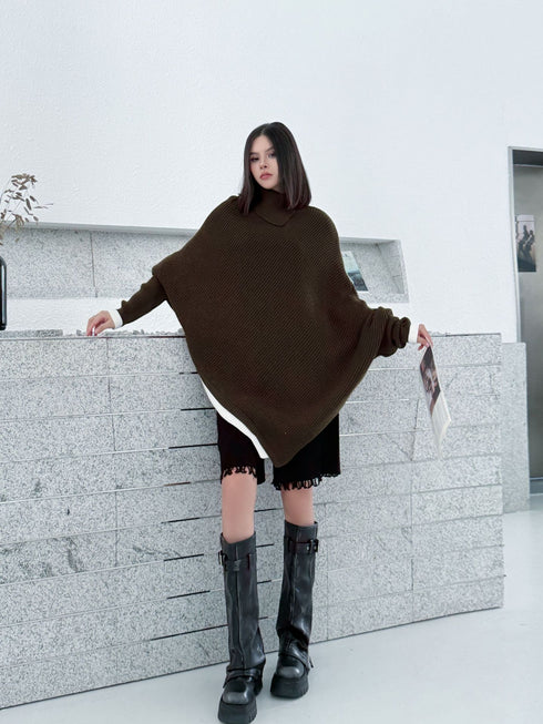 Diagonal Knit Poncho Top