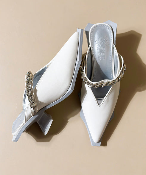 Chain Strap V-Cut Mules
