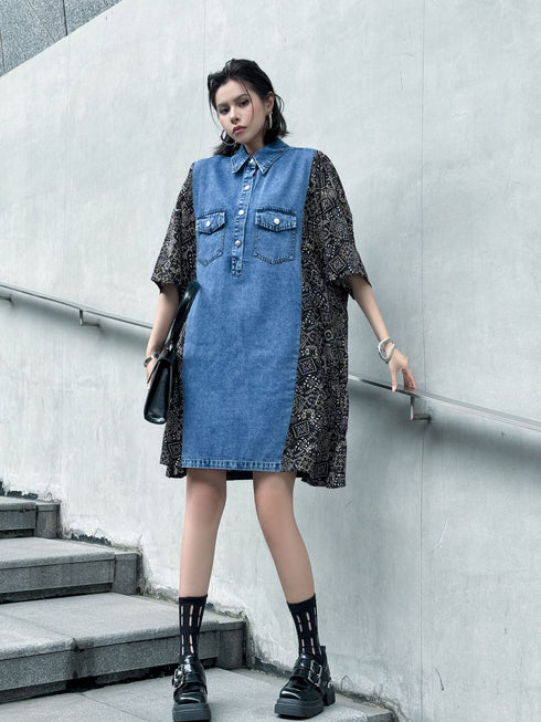 Panel Mix Denim Dress