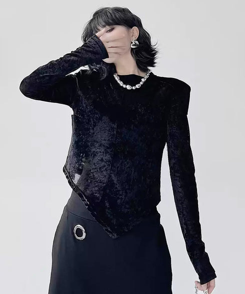 Velvet Edge Structured Long Sleeve Top