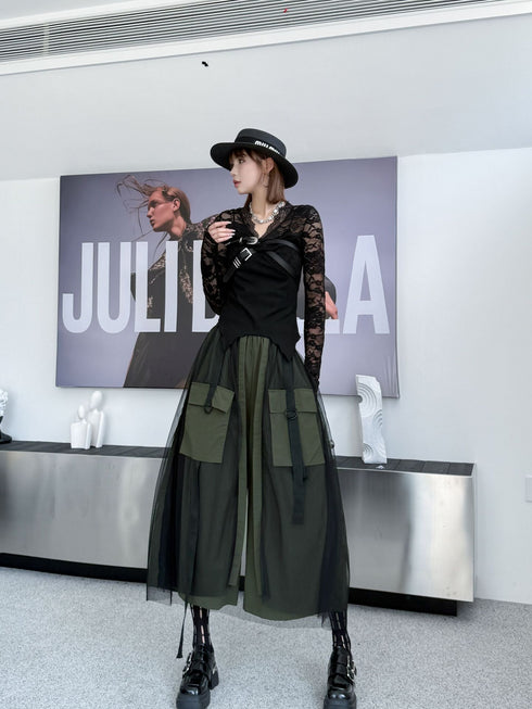 Black Mesh Layered Skirt