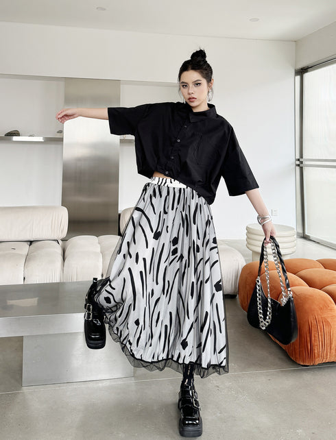 Abstract Mesh Flare Skirt