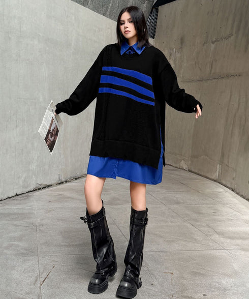 Layered Striped Knit Dress