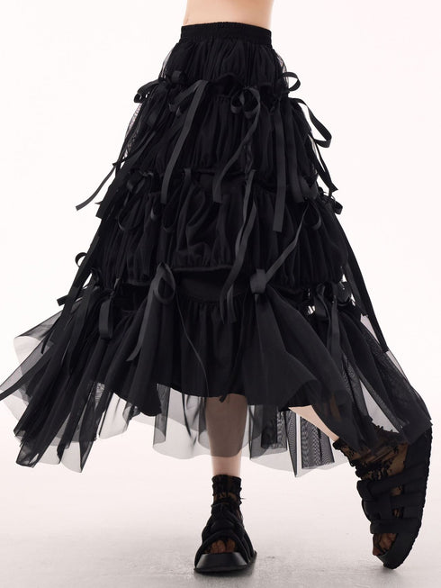 Ribbon Layered Mesh Skirt