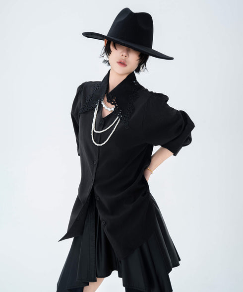 Lace Collar Volume Sleeve Blouse