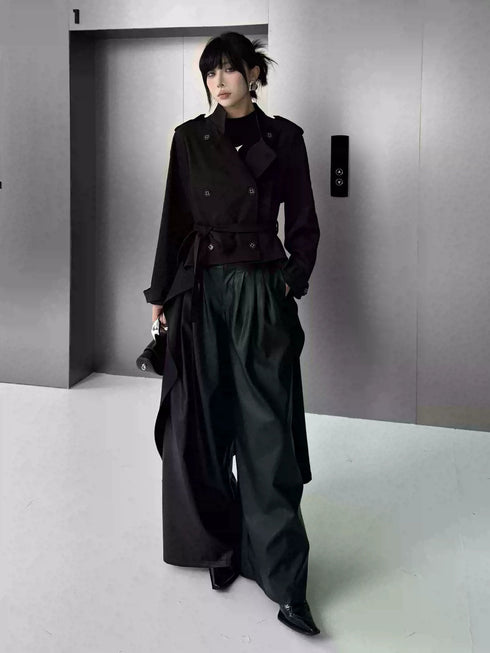 High Neck Draped Trench Coat