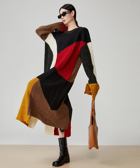 Patchwork Cable Knit Dress
