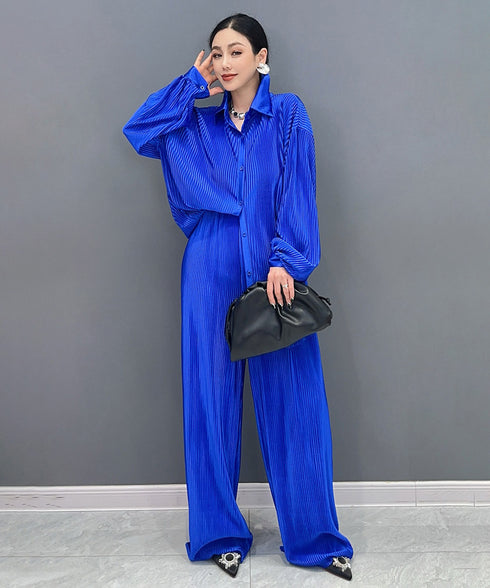Pleat Flow Blouse&Pants Co-ord
