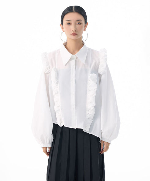 Front Ruffle Volume Blouse