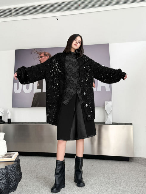 Sequin Knit Oversized Cardigan
