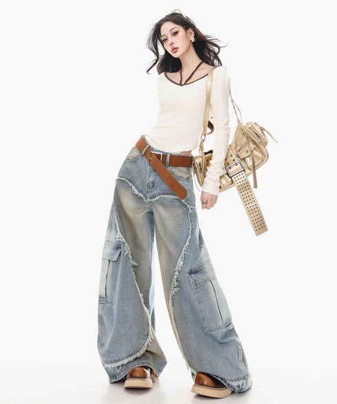 Back Line Strap V Neck Top