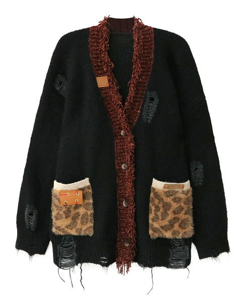 Fringe Patchwork Knit Cardigan