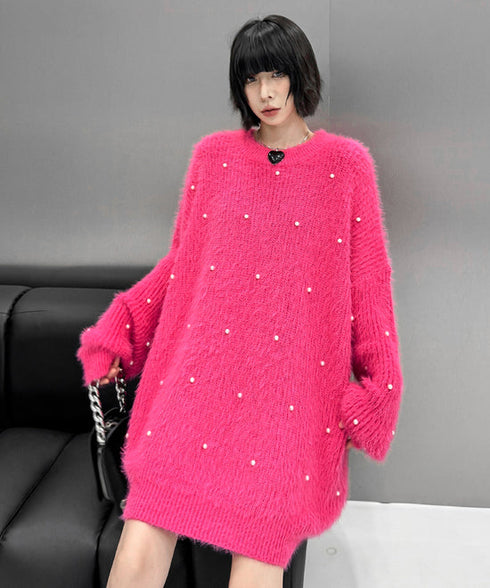 Pearl Accent Fuzzy Sweater