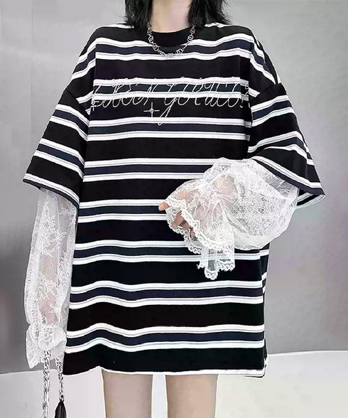 Border Lace Layered Oversize Top