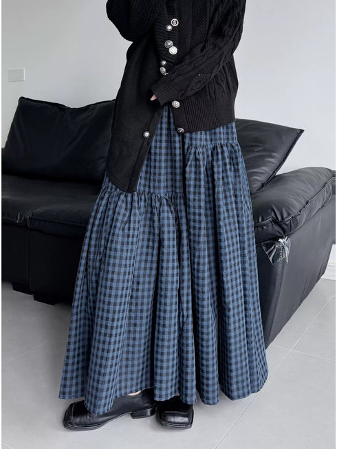 Tiered Check Flare Skirt