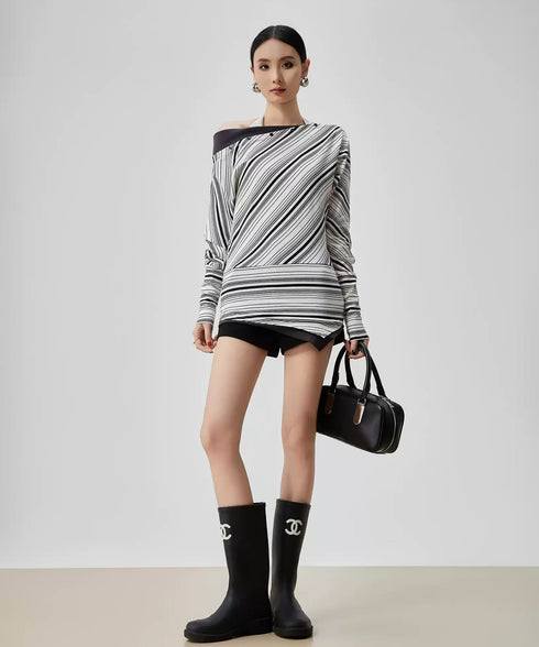 Diagonal Stripe OffShoulder Top