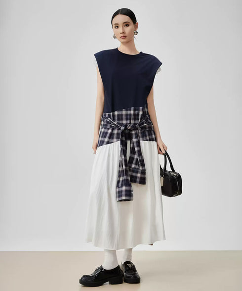 Layered Check Design Dress