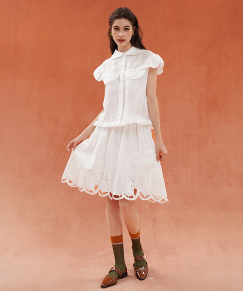 Scallop Embroidered Flare Skirt