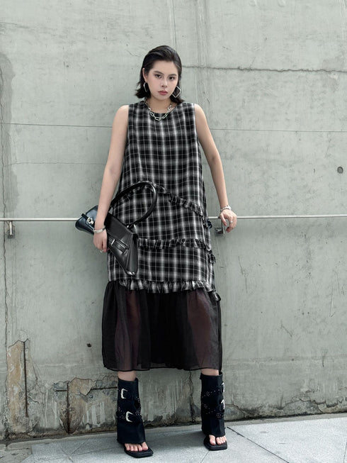 Layered Check Frill Dress