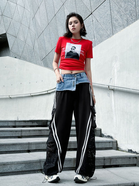 Hybrid Denim Lace Track Pants