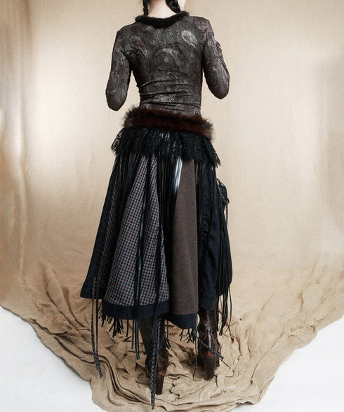 Gathered Patchwork Flare Skirt