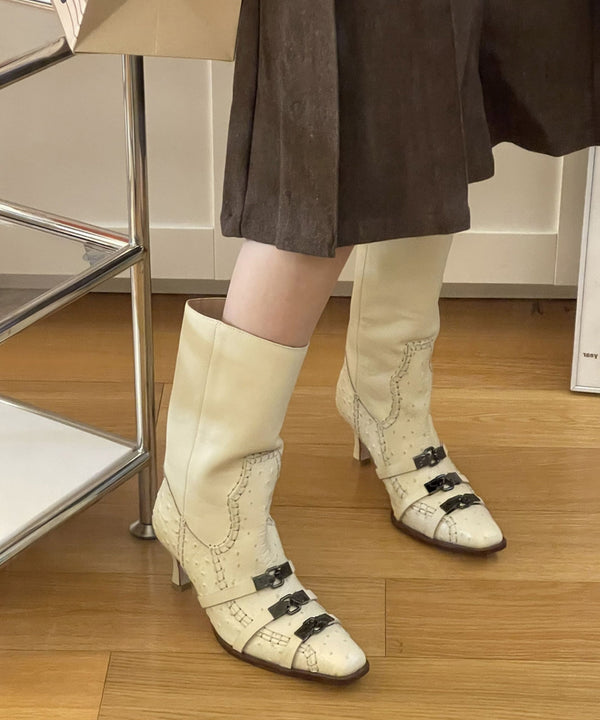 Whipstitch Buckle Boots