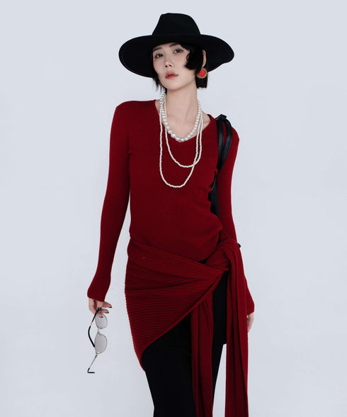 Rib Knit Top&Wrap Scarf Co-ord