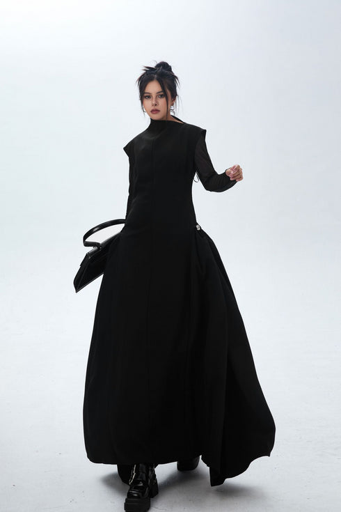 Sheer Sleeve Long Dress