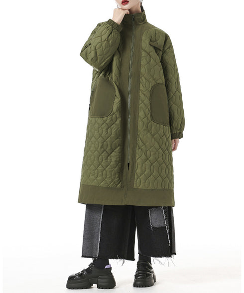 Quilted High Neck Long Coat
