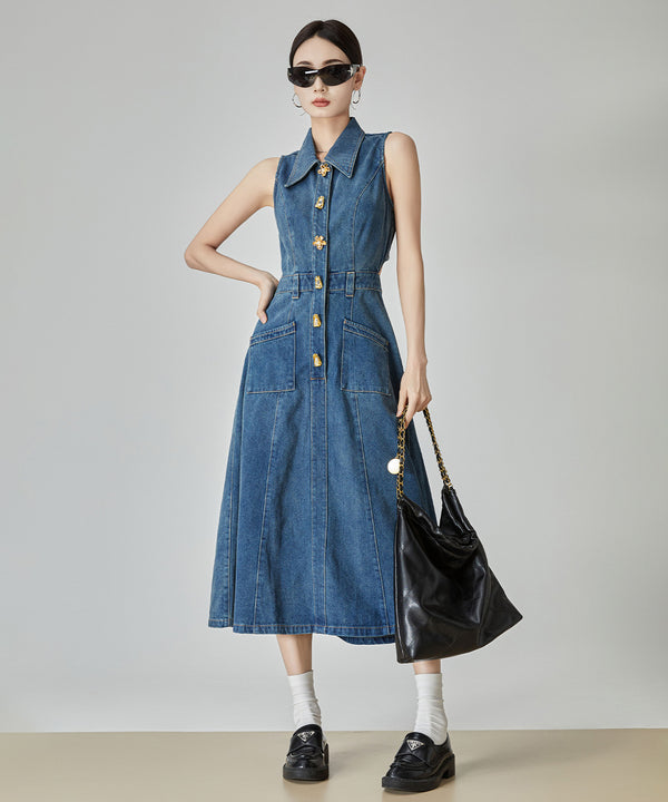 Back Cut Denim Dress