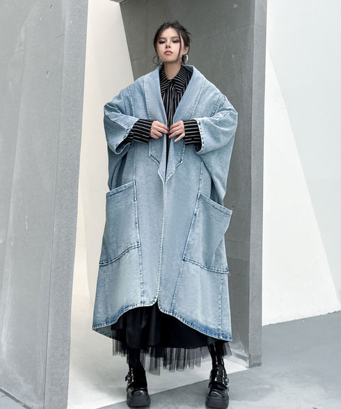 Washed Long Denim Coat