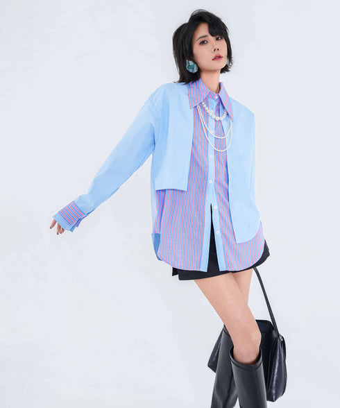 Stripe Collar Panel Blouse