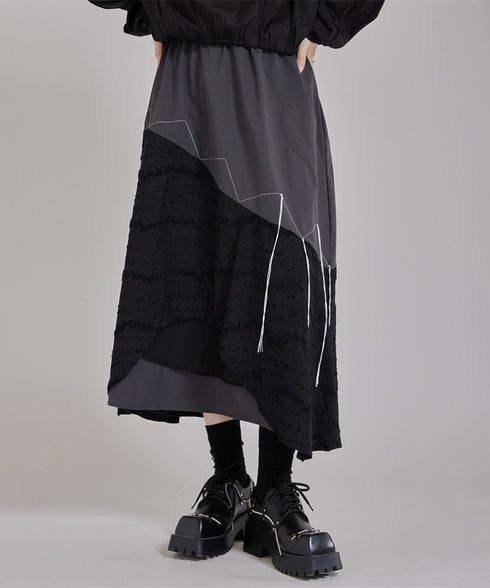 Layered Texture Line Flare Skirt