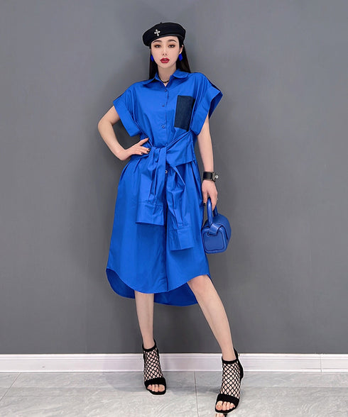 Half Sleeve Color Pop Pocket Dress