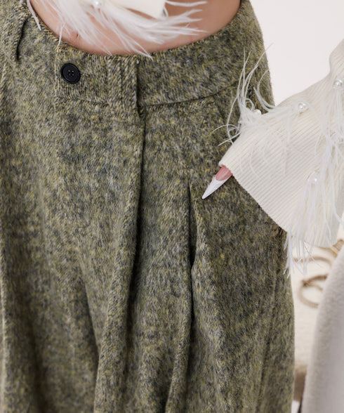 Tweed Tuck Wide Slacks