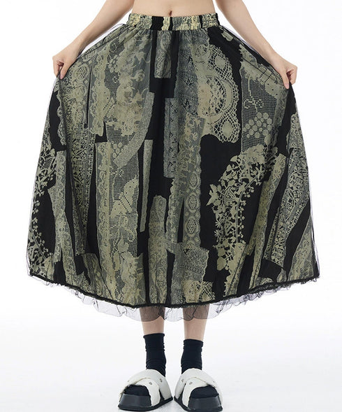 Lace Pattern Mesh Layered Skirt
