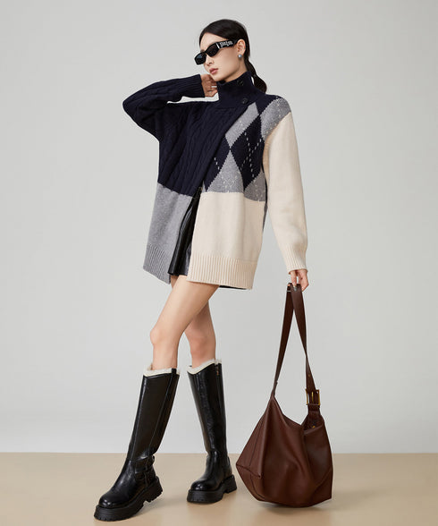 Argyle Cable Highneck Knit