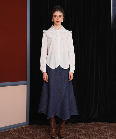 Curve Cut Denim Skirt