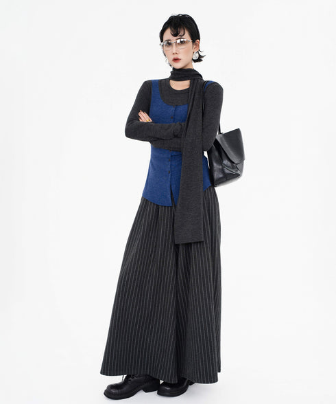 Stripe Wide Pleated Pants