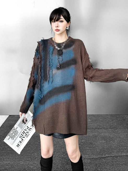 Fringe Gradient Knit Sweater
