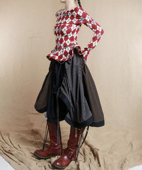 Argyle Off-Shoulder Fit Top