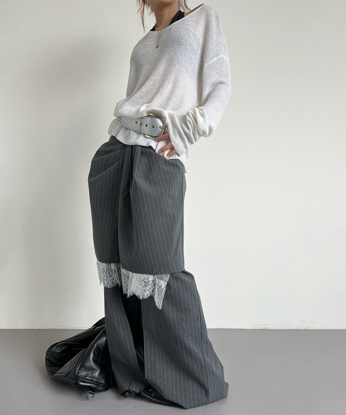 Pinstripe Lace Layered Pants