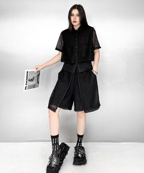 Mesh Layer Blouse & Shorts Co-ord