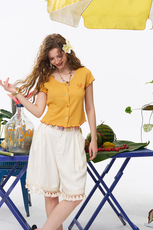 Mellow Rib Button Top
